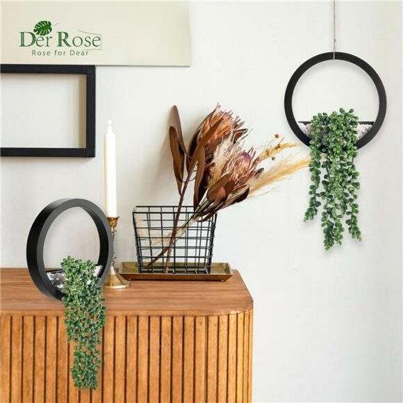Artificial Hanging Plants Set Fake Succulents Black Pots Boho Wall Decor - Picture 5 of 7